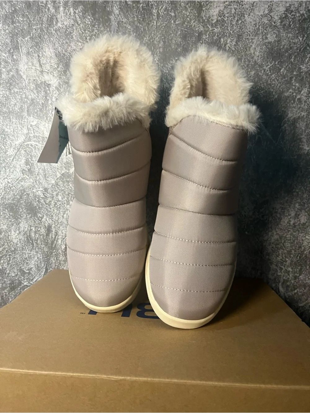 JBU Women's Taupe Quilted Faux-Fur Ankle Boot with Cream Sole